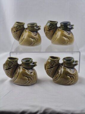 Vintage Japanese Sake Decanter Jug Pitcher Kappa Pottery Made in Japan Set of 4